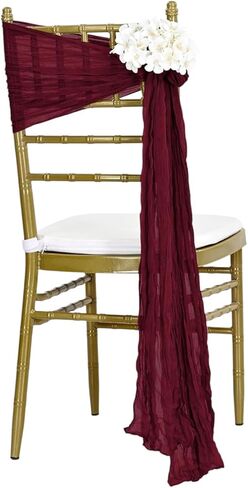 VDS 12 PCS | Burgundy | Cheesecloth Chair Sashes 17"x70" | 100% Cotton Gauze Rustic Aisle Decorations Designed Chair Bows for Wedding Birthday Party Baby Shower Reception Banquet Hotel Event Decor in Kuwait