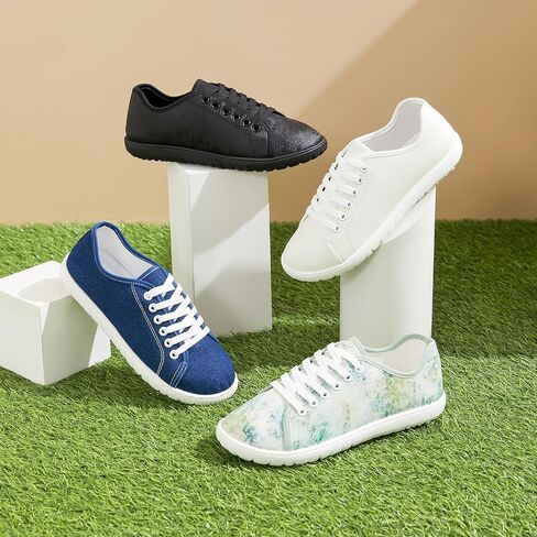 TUOPIN Women's Low Top Tennis Shoes -Black Synthetic Leather Shoes,Classic Lace-Up Denim Canvas Sneakers for Casual Walking in Kuwait