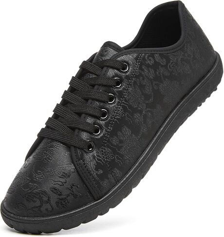 TUOPIN Women's Low Top Tennis Shoes -Black Synthetic Leather Shoes,Classic Lace-Up Denim Canvas Sneakers for Casual Walking in Kuwait
