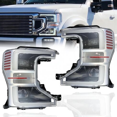 استبدال المصابيح الأمامية لـ Ford F450 Super Duty 2020 2021 2022 مجموعة المصابيح الأمامية LED مع المصابيح ، الجانب الأيسر والأيمن ، FO2502410 ، FO2503410 / LC3Z-13008-M ، LC3Z-13008-L DOT / SAE متمثل in Kuwait