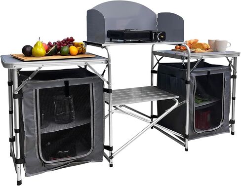 CAMPING Camping Kitchen Table Aluminum Portable Outdoor Cooking Table Foldable Camp Table with Storage Carrying Bag for BBQ, Grill, Party, Picnics (3 STORAGE BAG) in Saudi Arabia