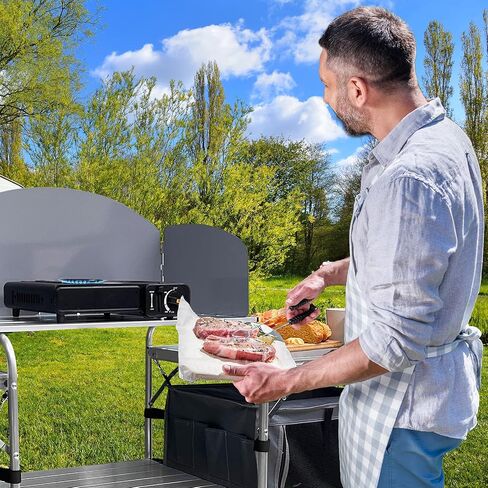 CAMPING Camping Kitchen Table Aluminum Portable Outdoor Cooking Table Foldable Camp Table with Storage Carrying Bag for BBQ, Grill, Party, Picnics (3 STORAGE BAG) in Saudi Arabia