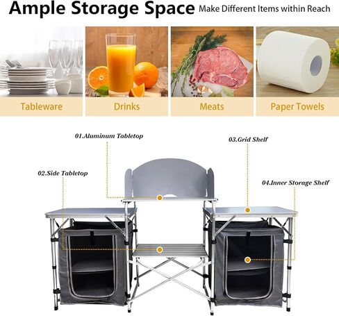 CAMPING Camping Kitchen Table Aluminum Portable Outdoor Cooking Table Foldable Camp Table with Storage Carrying Bag for BBQ, Grill, Party, Picnics (3 STORAGE BAG) in Saudi Arabia