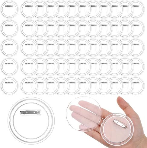 60PCS 3 Inch Clear Button Pins, Acrylic Blank Round Photo Bulk Custom Badge Kit for Picture Badge Make Your Own Buttons Christmas Crafts DIY Supplies in Kuwait
