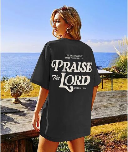 Oversized Christian Shirts for Women Praise The Lord T-Shirt Religious Bible Verse Tshirt God Jesus Shirt Graphic Tee in Kuwait