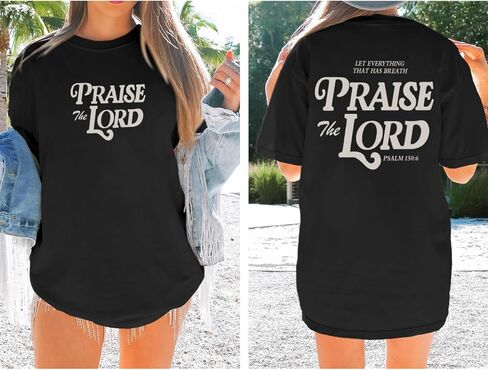 Oversized Christian Shirts for Women Praise The Lord T-Shirt Religious Bible Verse Tshirt God Jesus Shirt Graphic Tee in Kuwait