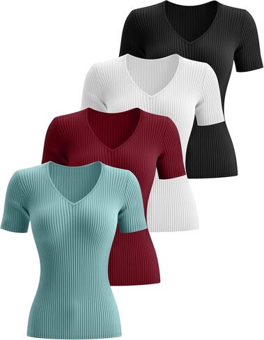 Neer 4 Pack Women’s V Neck Thirts Cotton Sleeve Short Slim Fit Tops Discal Summer Basic Tee Multipack in Saudi Arabia