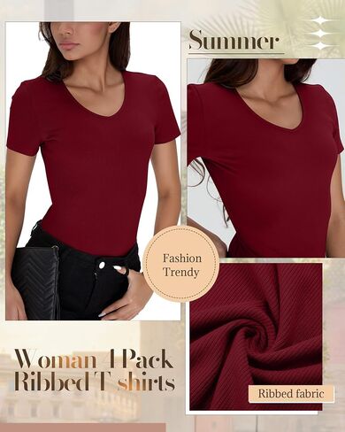 Neer 4 Pack Women’s V Neck Thirts Cotton Sleeve Short Slim Fit Tops Discal Summer Basic Tee Multipack in Saudi Arabia