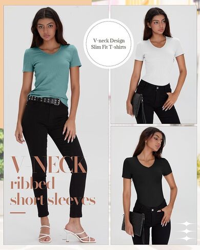Neer 4 Pack Women’s V Neck Thirts Cotton Sleeve Short Slim Fit Tops Discal Summer Basic Tee Multipack in Saudi Arabia
