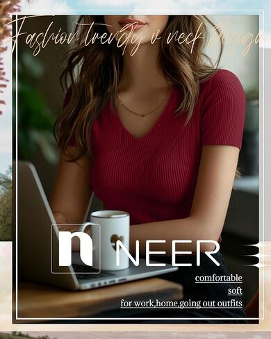 Neer 4 Pack Women’s V Neck Thirts Cotton Sleeve Short Slim Fit Tops Discal Summer Basic Tee Multipack in Saudi Arabia