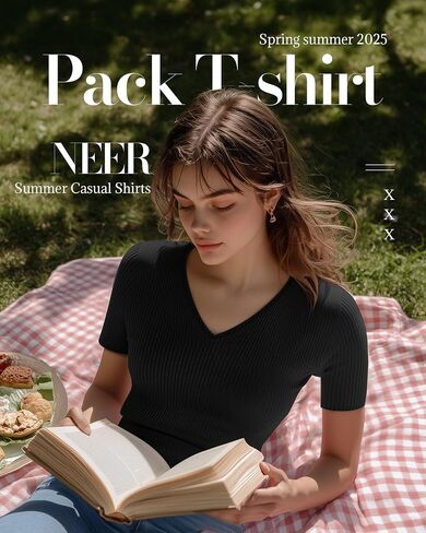 Neer 4 Pack Women’s V Neck Thirts Cotton Sleeve Short Slim Fit Tops Discal Summer Basic Tee Multipack in Saudi Arabia
