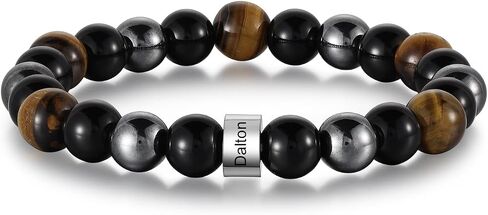 Personalized Tiger Eye Bead Bracelet Men: Custom 1-5 Name Beaded Bracelets for Men - Energy Stone Black Gallstone Obsidian Bracelet in Saudi Arabia