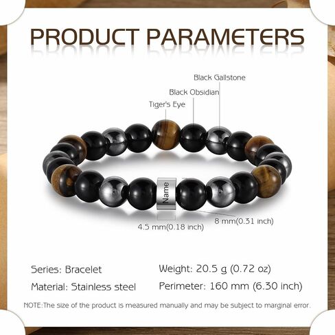 Personalized Tiger Eye Bead Bracelet Men: Custom 1-5 Name Beaded Bracelets for Men - Energy Stone Black Gallstone Obsidian Bracelet in Saudi Arabia