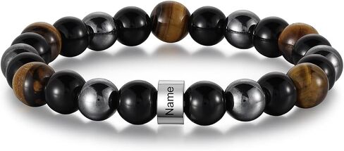 Personalized Tiger Eye Bead Bracelet Men: Custom 1-5 Name Beaded Bracelets for Men - Energy Stone Black Gallstone Obsidian Bracelet in Saudi Arabia