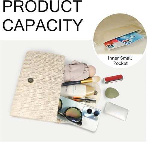 Straw Clutch Purse for Women,Summer Woven Beach Bag,Envelope Evening Handbags for Wedding Vacation Travel Party 2025 in Saudi Arabia