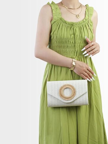 Straw Clutch Purse for Women,Summer Woven Beach Bag,Envelope Evening Handbags for Wedding Vacation Travel Party 2025 in Saudi Arabia
