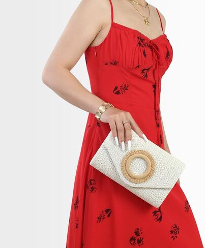 Straw Clutch Purse for Women,Summer Woven Beach Bag,Envelope Evening Handbags for Wedding Vacation Travel Party 2025 in Saudi Arabia