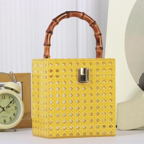 Oweisong Rattan Acrylic Clutch Purse for Women Formal Wedding Evening Handbag Summer Beach Wicker Top Handle Bag in Saudi Arabia
