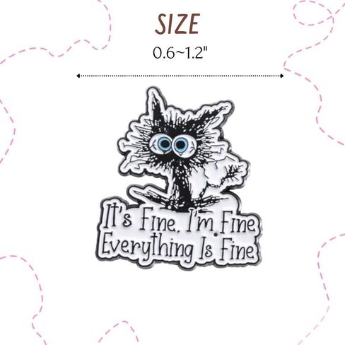 12PC Cat Pins Enamel Brooch Pin Black Orange Cats Bulk for Women Adult Cats Lady Veterinarian Jacket Bagpack Lapel Push Animal Coffee This is Fine Button Badge Cute Fun Funny Cartoon Novelty Gift in Saudi Arabia