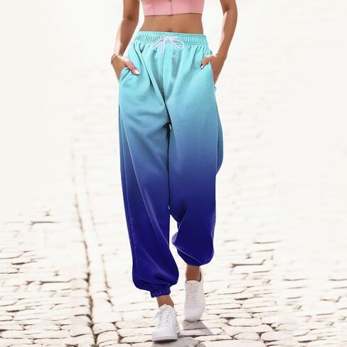 Womens Sweatpants 2025 High Waisted Baggy Gradient Cinch Bottom Athletic Workout Joggers Lounge Pants with Pockets in Kuwait