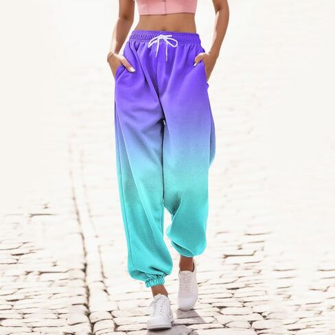 Womens Sweatpants 2025 High Waisted Baggy Gradient Cinch Bottom Athletic Workout Joggers Lounge Pants with Pockets in Kuwait
