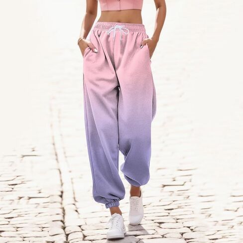 Womens Sweatpants 2025 High Waisted Baggy Gradient Cinch Bottom Athletic Workout Joggers Lounge Pants with Pockets in Kuwait