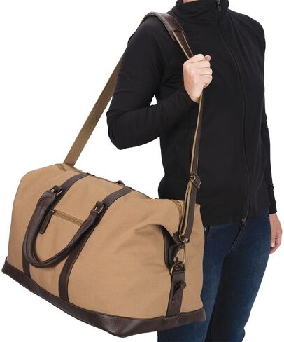 Schneiders Heritage Canvas و Leather Duffle Bag لعرض الخيول ورحلات الحظيرة | سعة كبيرة | قماشية 14oz ثقيلة | الأجهزة البرونزية القديمة | حزام كتف جلدي قابل للتعديل | لون تان in Saudi Arabia