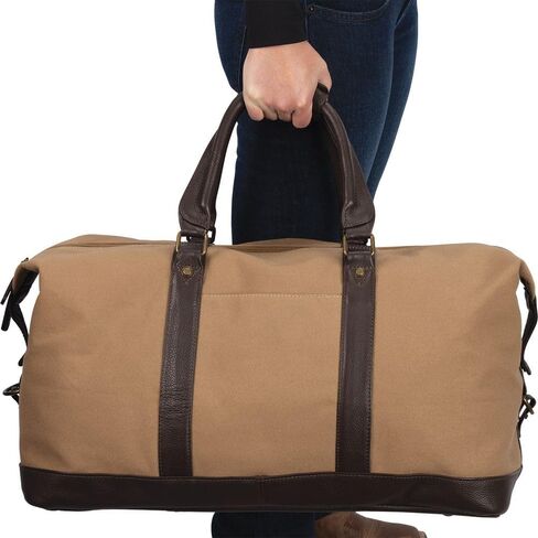 Schneiders Heritage Canvas و Leather Duffle Bag لعرض الخيول ورحلات الحظيرة | سعة كبيرة | قماشية 14oz ثقيلة | الأجهزة البرونزية القديمة | حزام كتف جلدي قابل للتعديل | لون تان in Saudi Arabia