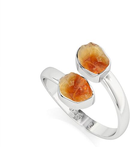 Natural Raw/Rough Citrine 2 Stone Size Adjustable Stackable Twister Ring for Women in Sterling Silver, November Birthstone Jewelry Gifts for Her (Bezel-Set) in Saudi Arabia