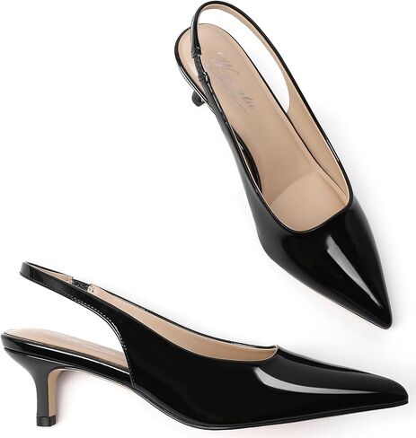 Kitten Heels for Women Closed Pointed Toe Kitty Slingback Dressy Low Heeled Pumps Fashion Casual Herls Bridal Dress Shoes in Kuwait
