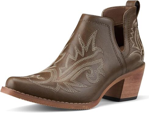 Rollda Cowboy Ankle Boots for Women, Cowgirl Short Booties with Chunky Stack Heels, V Cutout Ladies Western Booties for Cowboy Chic Style in Kuwait