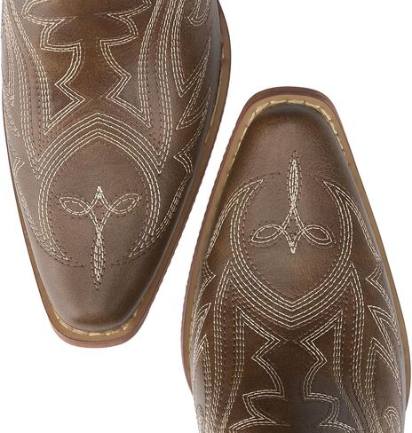 Rollda Cowboy Ankle Boots for Women, Cowgirl Short Booties with Chunky Stack Heels, V Cutout Ladies Western Booties for Cowboy Chic Style in Kuwait
