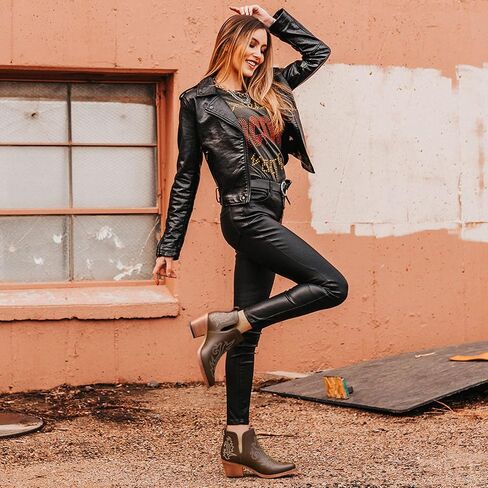 Rollda Cowboy Ankle Boots for Women, Cowgirl Short Booties with Chunky Stack Heels, V Cutout Ladies Western Booties for Cowboy Chic Style in Kuwait