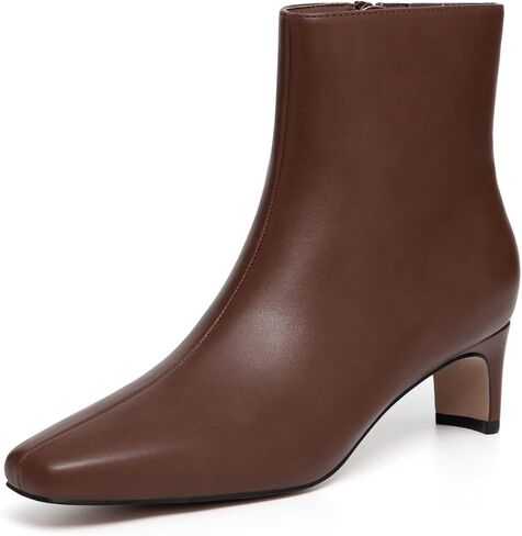 Athlefit Women's Ankle Boots Comfortable Low Heel Pointed Square Toe Dress Short Boots with Side Zipper in Kuwait