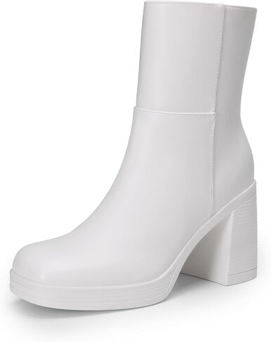 DREAM PAIRS Women's Platform Gogo Ankle Boots Chunky Shoes | High Heels Square Toe Comfort Party Dress Side Zipper Booties,Suitable for Casual Outings Daily Work in Kuwait