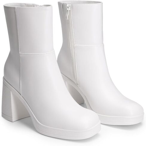 DREAM PAIRS Women's Platform Gogo Ankle Boots Chunky Shoes | High Heels Square Toe Comfort Party Dress Side Zipper Booties,Suitable for Casual Outings Daily Work in Kuwait