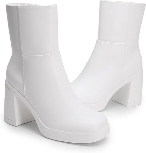 DREAM PAIRS Women's Platform Gogo Ankle Boots Chunky Shoes | High Heels Square Toe Comfort Party Dress Side Zipper Booties,Suitable for Casual Outings Daily Work in Kuwait