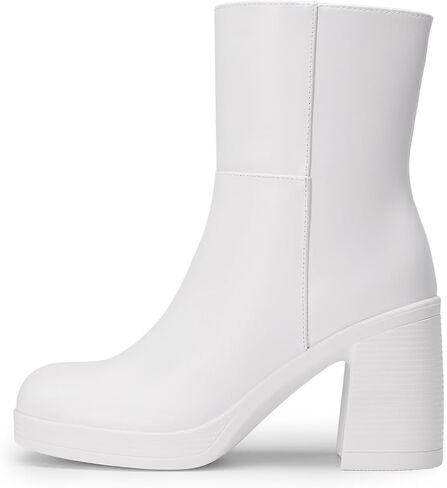 DREAM PAIRS Women's Platform Gogo Ankle Boots Chunky Shoes | High Heels Square Toe Comfort Party Dress Side Zipper Booties,Suitable for Casual Outings Daily Work in Kuwait