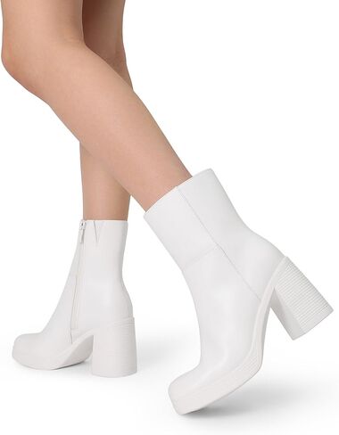 DREAM PAIRS Women's Platform Gogo Ankle Boots Chunky Shoes | High Heels Square Toe Comfort Party Dress Side Zipper Booties,Suitable for Casual Outings Daily Work in Kuwait