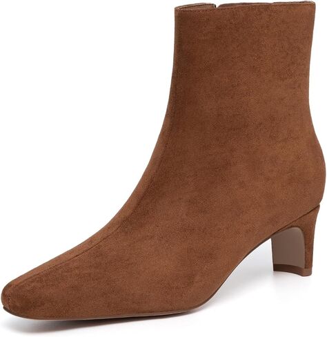 Athlefit Women's Ankle Boots Comfortable Low Heel Pointed Square Toe Dress Short Boots with Side Zipper in Kuwait