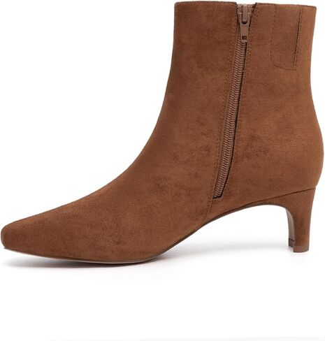 Athlefit Women's Ankle Boots Comfortable Low Heel Pointed Square Toe Dress Short Boots with Side Zipper in Kuwait