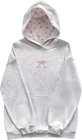 Floerns Women's Cute Bowknot Long Sleeve Hooded Sweatshirts Floral Hoodie Pullover in Saudi Arabia