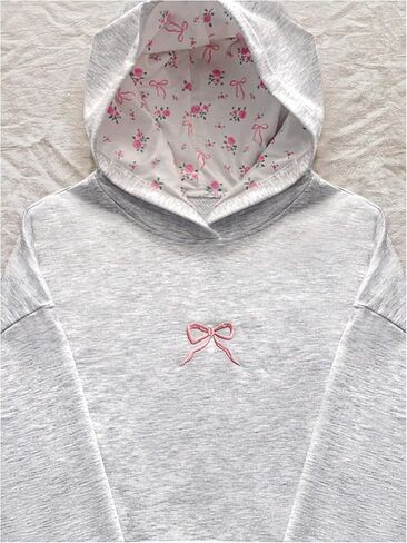 Floerns Women's Cute Bowknot Long Sleeve Hooded Sweatshirts Floral Hoodie Pullover in Saudi Arabia