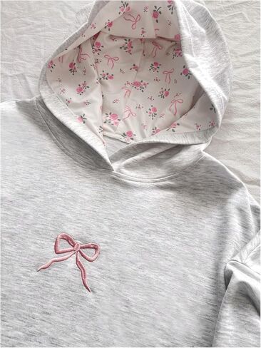Floerns Women's Cute Bowknot Long Sleeve Hooded Sweatshirts Floral Hoodie Pullover in Saudi Arabia