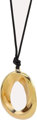 YOOESTORES82 Chunky Gold Hollowed Circle Pendant Necklaces, Adjustable Wax Rope Twisted Geometry Thick Metal Statement Choker Necklaces for Women in Saudi Arabia