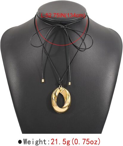 YOOESTORES82 Chunky Gold Hollowed Circle Pendant Necklaces, Adjustable Wax Rope Twisted Geometry Thick Metal Statement Choker Necklaces for Women in Saudi Arabia