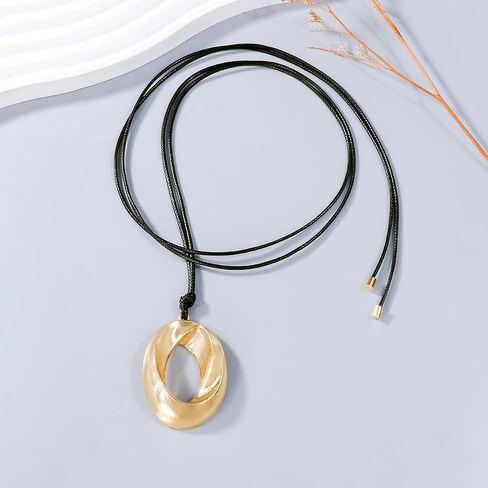 YOOESTORES82 Chunky Gold Hollowed Circle Pendant Necklaces, Adjustable Wax Rope Twisted Geometry Thick Metal Statement Choker Necklaces for Women in Saudi Arabia