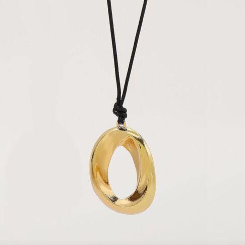 YOOESTORES82 Chunky Gold Hollowed Circle Pendant Necklaces, Adjustable Wax Rope Twisted Geometry Thick Metal Statement Choker Necklaces for Women in Saudi Arabia