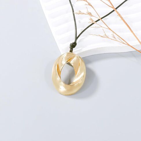 YOOESTORES82 Chunky Gold Hollowed Circle Pendant Necklaces, Adjustable Wax Rope Twisted Geometry Thick Metal Statement Choker Necklaces for Women in Saudi Arabia