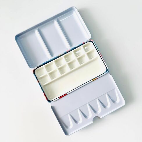 Travel Watercolor Palette,Portable Ceramic Palette 18 Well,Empty Paint Palette,Small Travel Metal Paint Boxwith Porcelain Palette in Kuwait